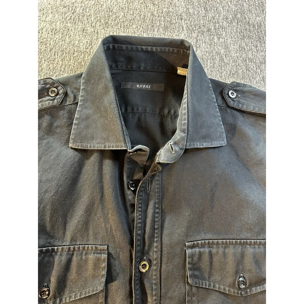 Gucci by Tom Ford Black Vintage Military Classic Button Up Shirt Men’s Size 42
